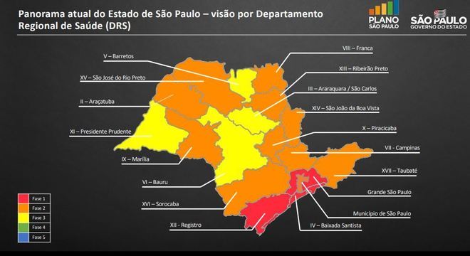 Mapa de SP mostra fases aplicadas a cada região