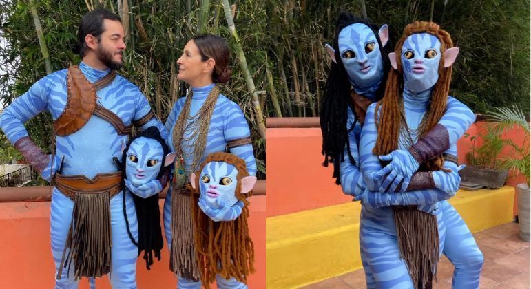 Fátima Bernardes e Túlio Gadêlha usam fantasia de Avatar