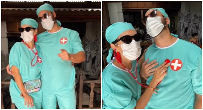 Fátima e Túlio se fantasiaram de enfermeiros no Carnaval
