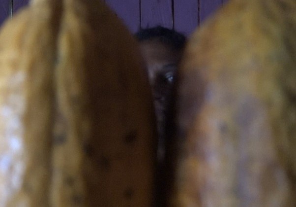 A meeira Sandra denuncia o dono da plantação: o contrato de trabalho diz que ela deveria ganhar 50% do cacau e o patrão 50%, mas ela tem que arcar com despesas da roça