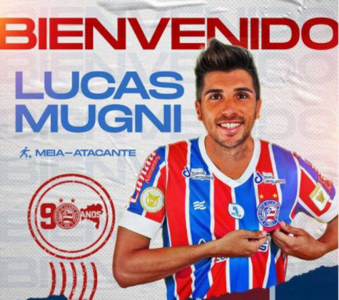 FECHADO - Na tarde desta sexta-feira, o Bahia confirmou a chegada do meia Lucas Mugni, que estava livre no mercado de transferências. O acordo é até dezembro de 2022.