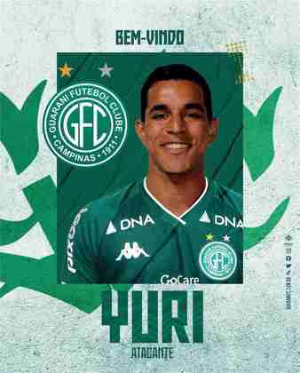 FECHADO - O atacante Yuri foi emprestado para o Guarani. Juntamente ao Coimbra, o jogador tem vínculo com a equipe de Campinas até o término do Campeonato Paulista 2023.