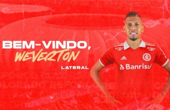 FECHADO - O Internacional anunciou a chegada do lateral-direito Weverton, que estava no Vasco. Apesar de estar no elenco do time carioca, o atleta pertence ao Red Bull Bragantino e fica por empréstimo no Colorado até dezembro de 2023.