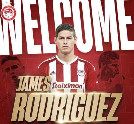 FECHADO - O meia James Rodríguez foi anunciado como novo reforço do Olympiacos. O colombiano retorna à Europa um ano após deixar o Everton, da Inglaterra, para defender as cores do Al Rayyan, do Qatar, onde pouco jogou.