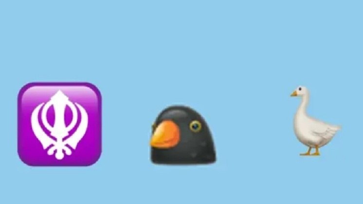 Fechando o Top 10 de emojis mais populares de 2023 temos o Khanda em oitavo lugar, o pássaro preto em nono e o ganso, na décima posição.