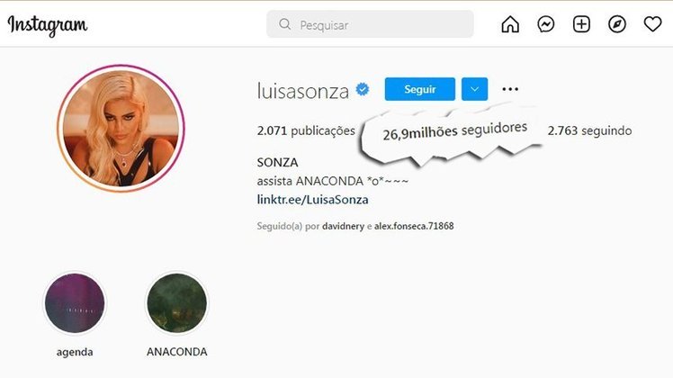 Fenômeno na Internet Luísa tem mais de 50 milhões de seguidores somando as suas redes sociais. Só no Instagram são quase 27 mi. 
