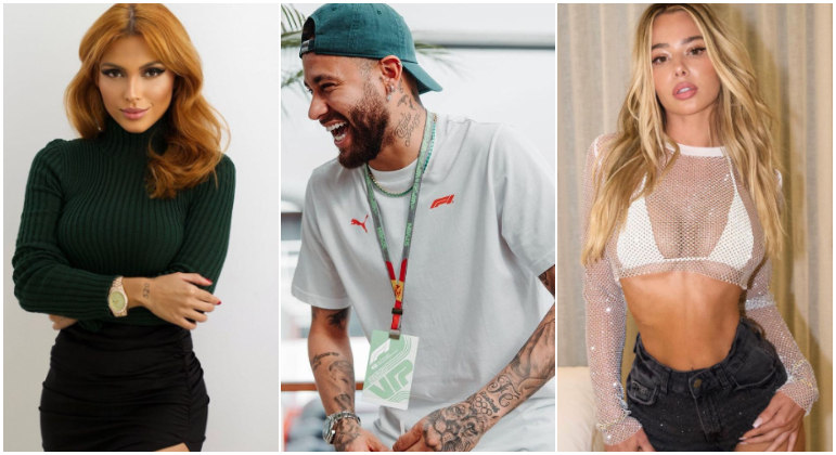 Fernanda Campos (à esq.), Neymar (centro) e  Celeste Bright (à dir)