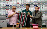 Fernando Diniz em sua coletiva de apresentação como novo técnico do Fluminense