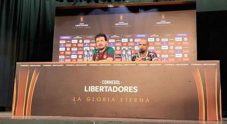 Fernando Diniz e Felipe Melo em coletiva de imprensa