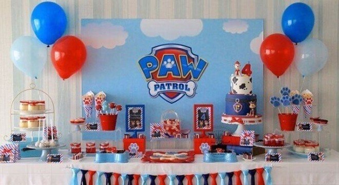 Festa patrulha canina mesclando as cores de vermelho, azul e branco