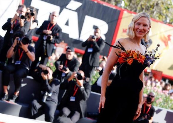 Premiere screening of the film "TAR" in competition - Red Carpet Arrivals - Venice, Italy, September 1, 2022. Cast member Cate Blanchett poses