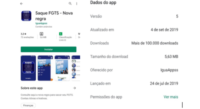 App falso que foi encontrado para download na Google Play