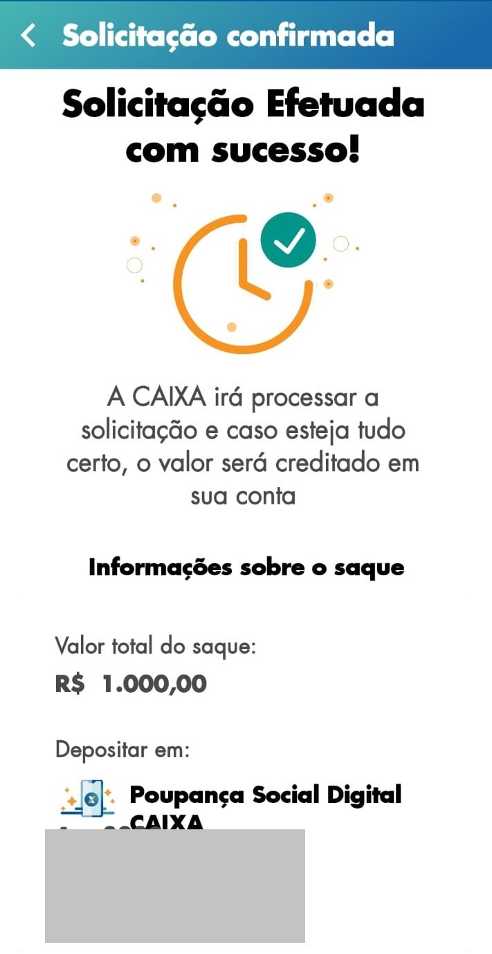 Confirmação da solicitação de saque