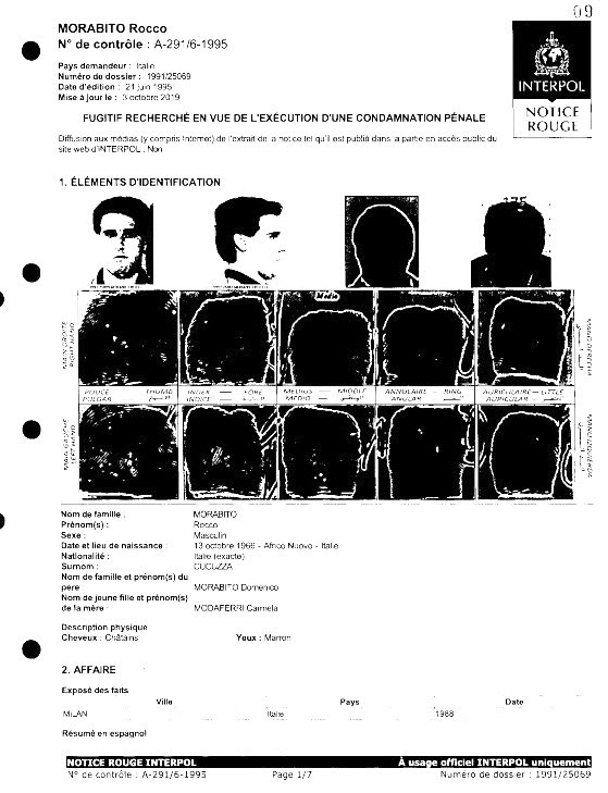 Ficha de Rocco Morabito na Interpol (Reprodução)