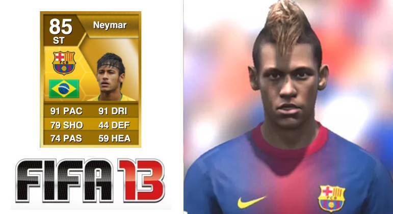Na edição seguinte, no Fifa 13, Neymar estava de casa nova. Agora no Barcelona, o atacante ganhou mais detalhes no rosto e nas expressões. O moicano quase não mudou, mas ficou maior e mais parecido com o da vida real. O jogador ainda aumentou a nota em 1 ponto, chegando aos 85
