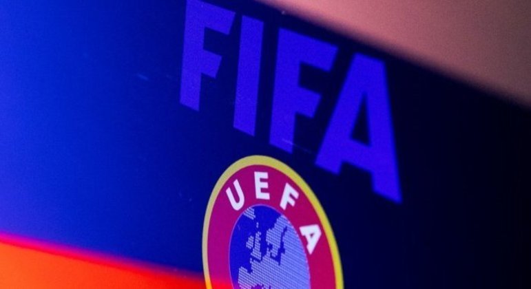 Na sede da FIFA, o logo da UEFA
