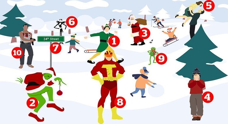 Existem 10 filmes natalino na imagem acima. Consegue identificá-los?