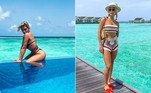 Flavia Pavanelli está passando uns dias de descanso nas ilhas Maldivas com muito luxo e estilo, obrigada! A atriz apostou em tendências da moda praia: um biquíni cavadíssimo e um conjunto de crochê colorido