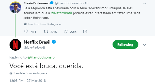 Você está louca, querida', diz Netflix a filho de Bolsonaro