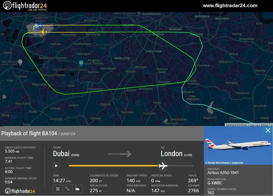 FlightRadar24 mostra órbita do British antes do pouso