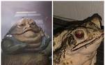 Sita, impressionada com o tamanho do sapo, decidiu chamá-lo de Jabba (em homenagem ao personagem de Star Wars que você vê na foto)