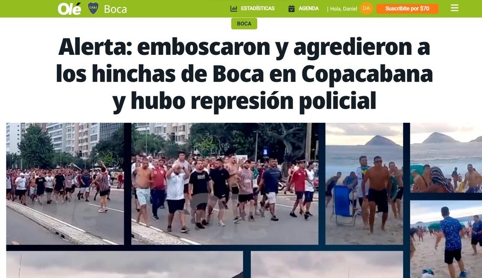 Há muita revolta na Argentina pela agressão aos torcedores do Boca nas praias do Rio de Janeiro