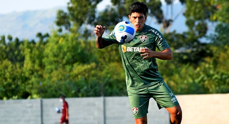 Germán Cano durante treino do Flu; os dois gols do primeiro jogo foram do argentino