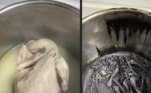 Esperamos que esse prato aterrorizante tenha ido parar no lixo! O que deveria ser um delicioso jantar parece ter sido cremado e transformado apenas em cinza. Só sobraram os ossos mesmo