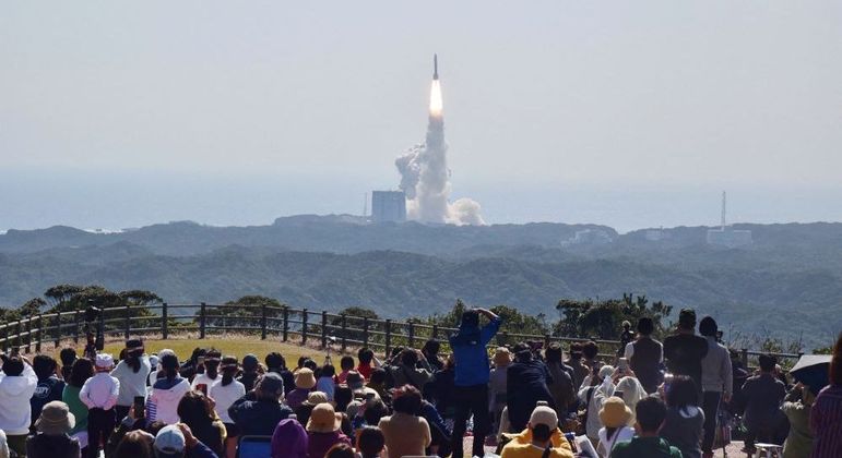 Momento da decolagem do foguete  H3, no Centro Espacial de Tanegashima, em Kagoshima