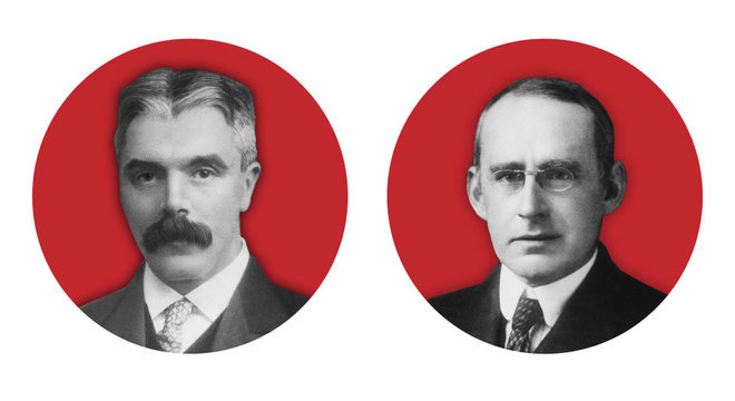 Frank Watson Dyson e Arthur Stanley Eddington usaram eclipse de 1919 para testar a teoria de Einstein; um era cético, e o outro era entusiasta das ideias do alemão