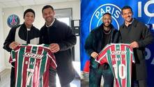 Fred, ex-Fluminense, encontra Mbappé e Neymar e dá presente para os craques; veja