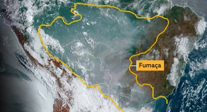 Fumaça na América do Sul em imagem de Satélite no dia 14 de setembro de 2019