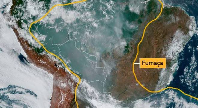 Fumaça na América do Sul em imagem de Satélite no dia 16 de setembro de 2019