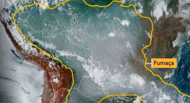 Fumaça na América do Sul em imagem de Satélite no dia 19 de setembro de 2019