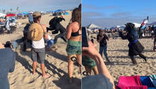 Pelos em fúria! Furry acerta megafone na cabeça de homem durante pancadaria na praia 
