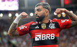 Gabigol comemora o gol que abriu o placar para o Flamengo contra o Fortaleza no Brasileirão