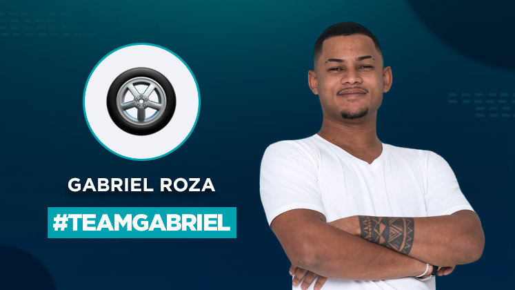 Gabriel Roza tem um Pneu de Carro com Roda como seu símbolo. A escolha tem a ver com a antiga profissão do participante, que era borracheiro e também uma de suas paixões: carros!