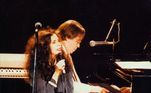 Tom Jobim e Gal Costa no palco do Free Jazz Festival, no Teatro do Hotel Nacional, no Rio de Janeiro, em 1993