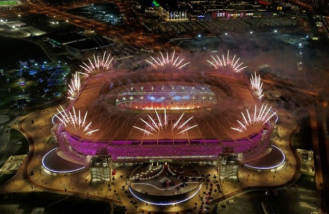 Foto de folheto fornecida pelo Comitê Supremo de Entrega e Legado do Catar, em 12 de setembro, mostra uma vista aérea do Estádio al-Thumama, na capital, Doha