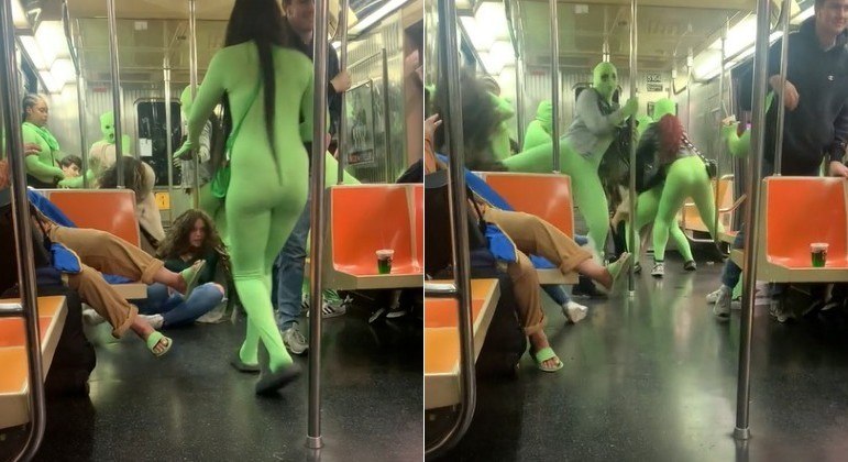 Grupo de mulheres com colantes verde-neon espancou duas jovens no metrô de NY