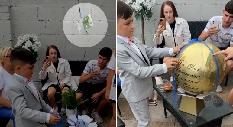 Garoto recebeu 100 euros de presente, mas dinheiro acabou indo embora com balão