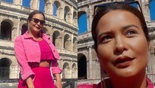 Geisy Arruda aposta em cropped e saia pink com transparência durante passeio em Roma