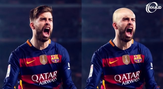 Messi, Neymar, CR7 Montagem mostra os jogadores carecas
