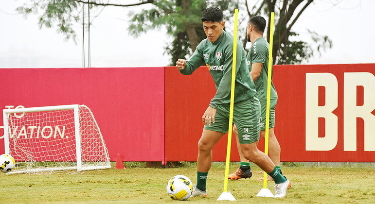 Germán Cano durante treino do Fluminense no CT Carlos Castilho