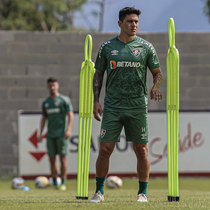 Germán Cano, em treino do Fluminense no CT Carlos Castilho
