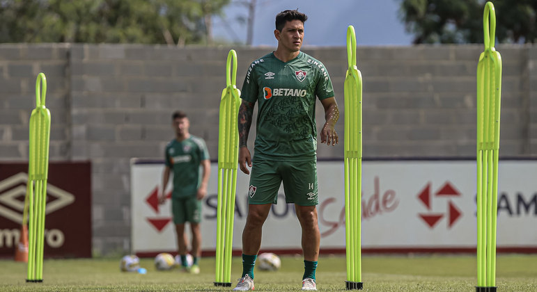 Germán Cano, em treino do Fluminense nas Laranjeiras