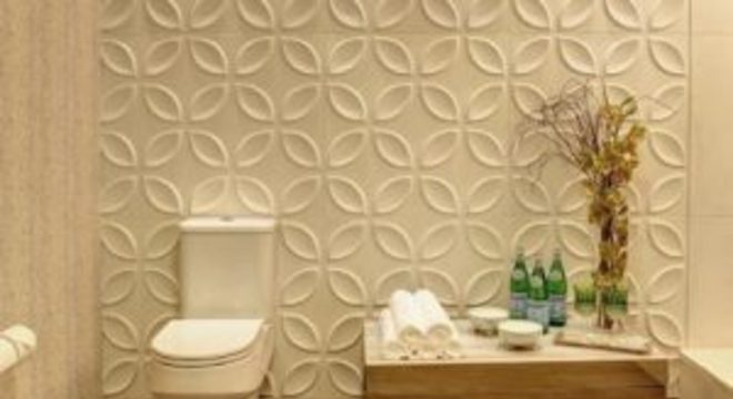 gesso acartonado - banheiro com parede em gesso com painel