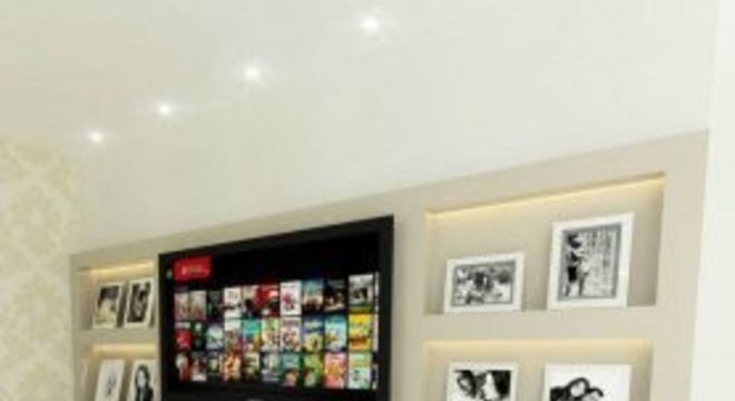 gesso acartonado - sala de estar com estante de gesso embutida na parede