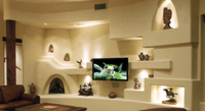 gesso acartonado - sala de estar com paineis curvos feitos em gesso