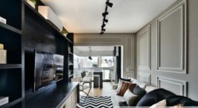 gesso acartonado - sala de estar com parede em gesso com painel